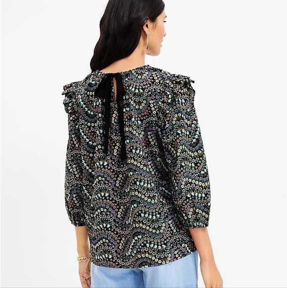 LOFT  Garden Dobby Tie Back Ruffle Blouse - Picture 3 of 9